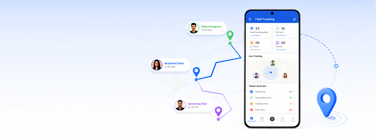 Mewurk field tracking app with a live route map and check-in pins